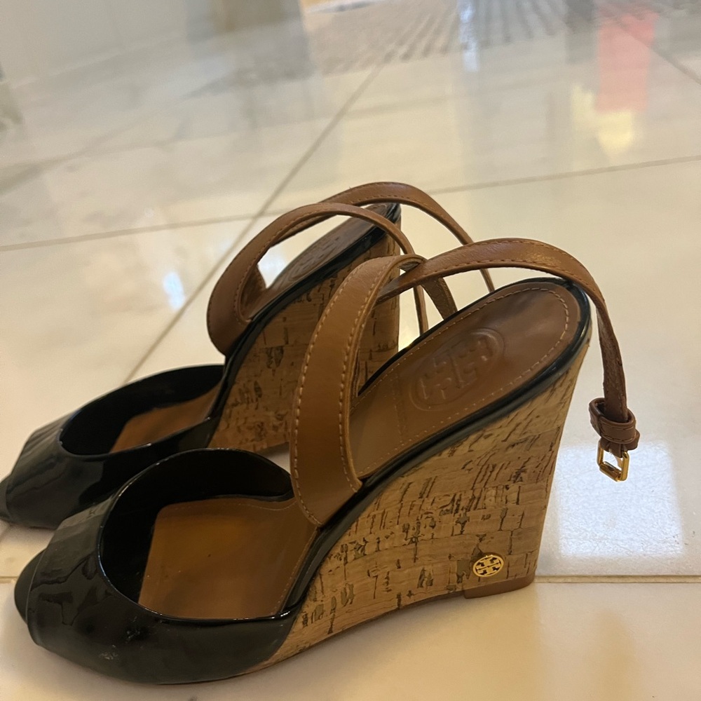 Tory Burch Black and Tan Wedges